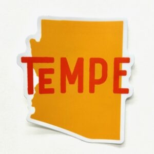 Sticker image shaped like the state of Arizona, in orange, with "Tempe" across the state in red.