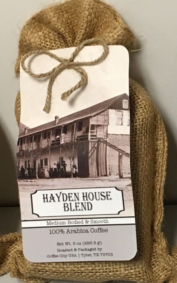 Coffee in burlap bag - Hayden House label