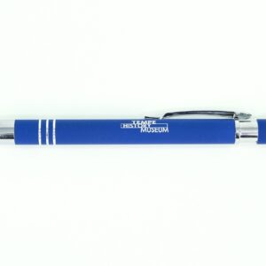 Blue pen with museum logo