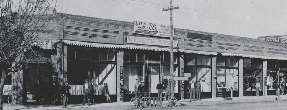 Black and white image of the Arizona Mercantile Company storefront.